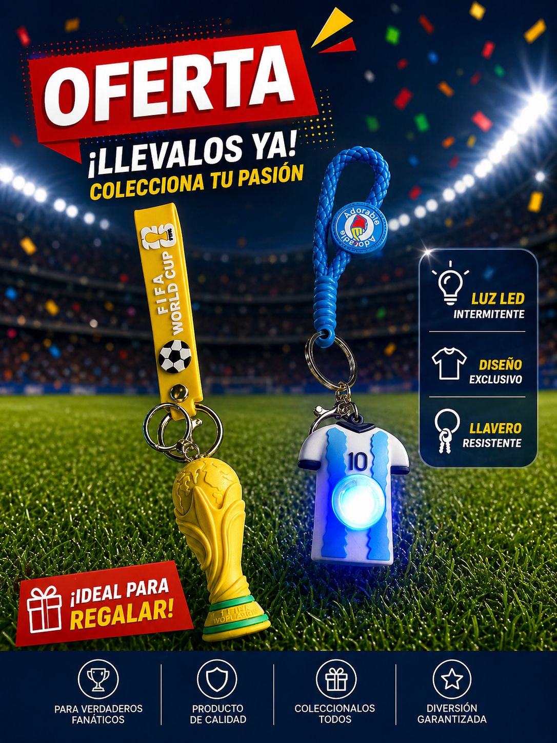 Llaveros Mundial (camiseta y copa) con luz LED